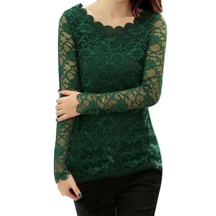 Chuangmei Women's Ladies Slim?Floral Lace Long Sleeve Pullover Tops Shirt